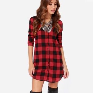 BB Dakota Suzett Red Plaid Shirt Dress